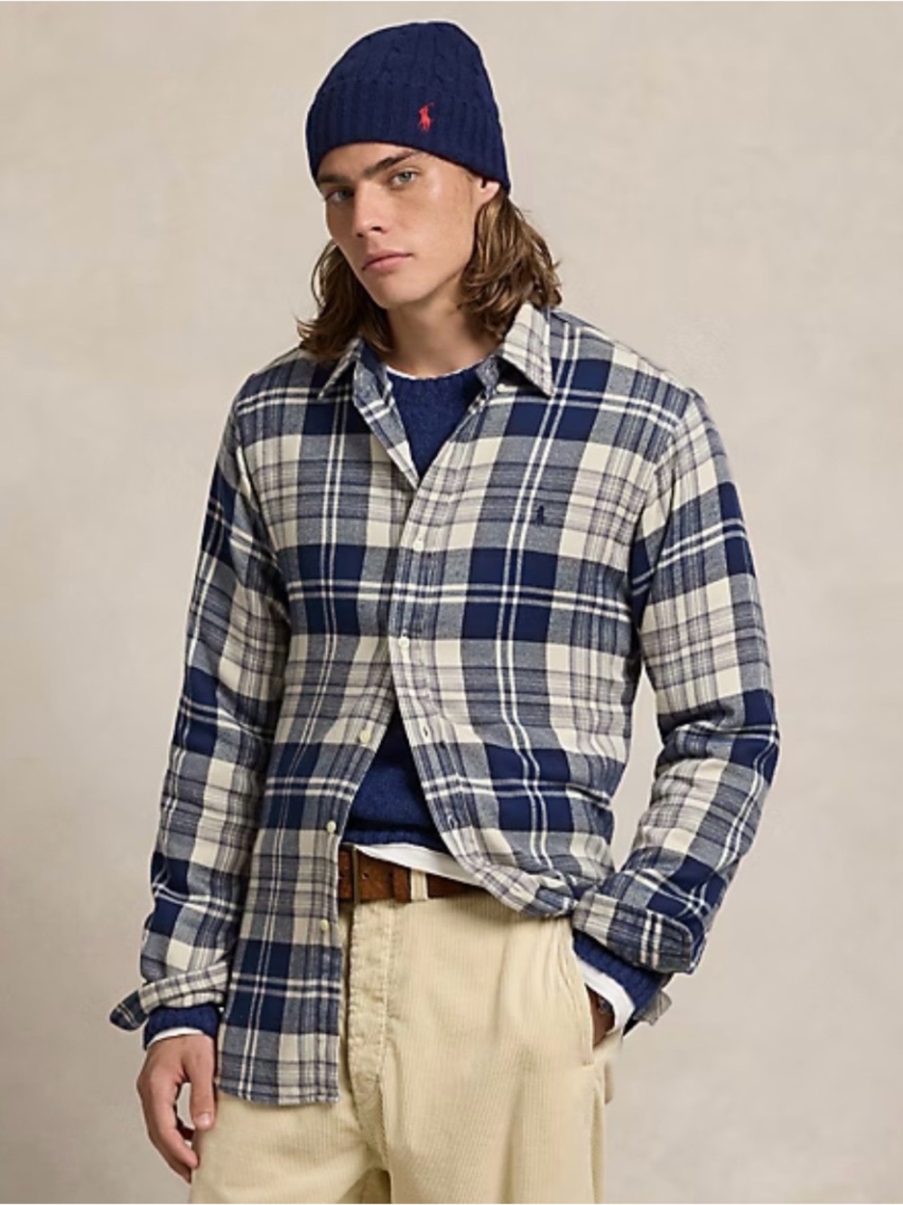Polo by Ralph Lauren Navy and Cream Plaid Button-Down Shirt